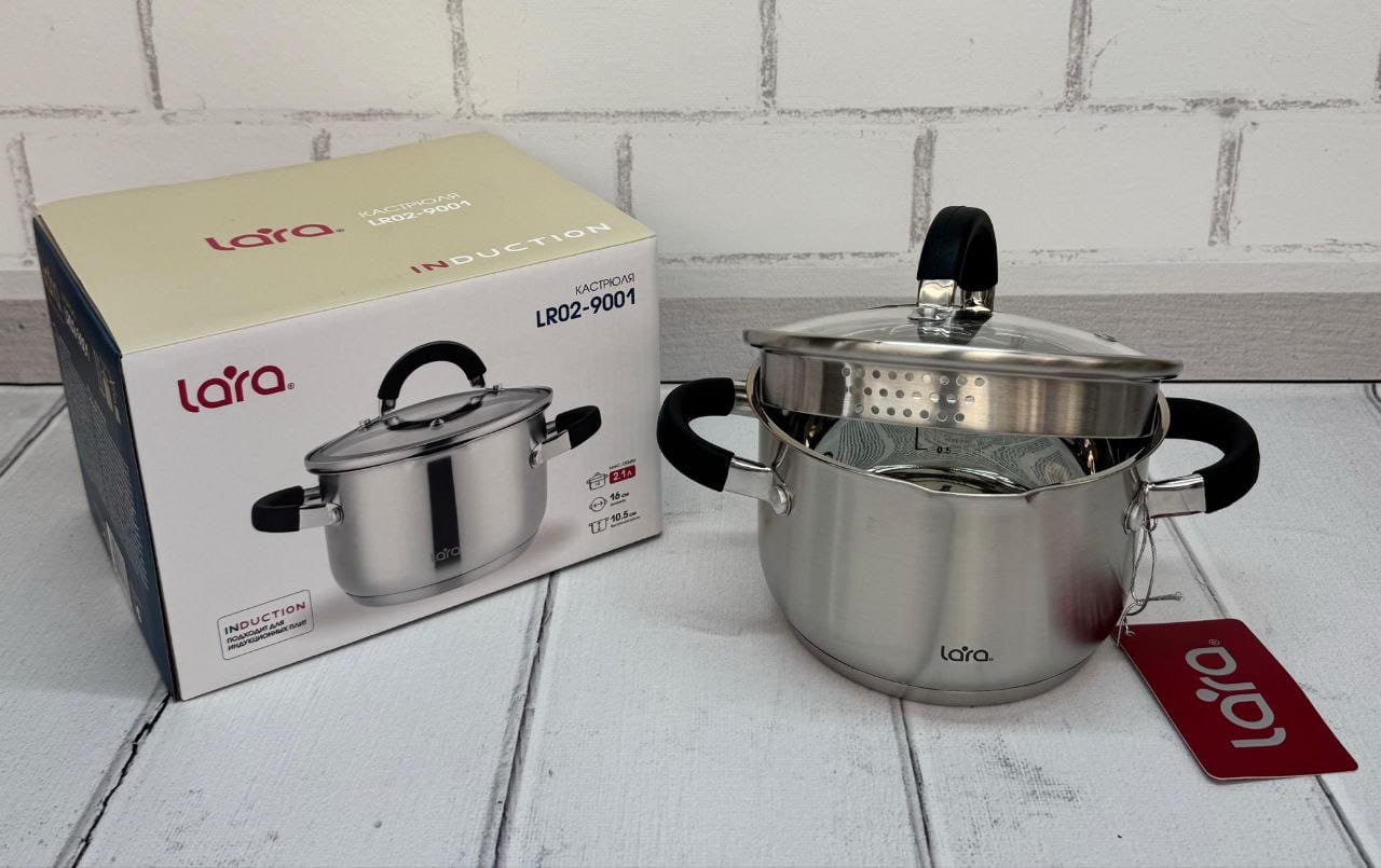 Кастрюля
LARA LR-02-9001
✅ Нержавеющая сталь 18/10
✅ 16*10,5 см. 2,1 литра.