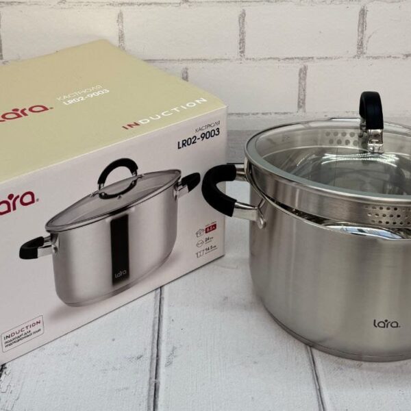 Кастрюля
LARA LR-02-9003
✅ Нержавеющая сталь 18/10
✅ 24*14,5 см. 6,5 литра.